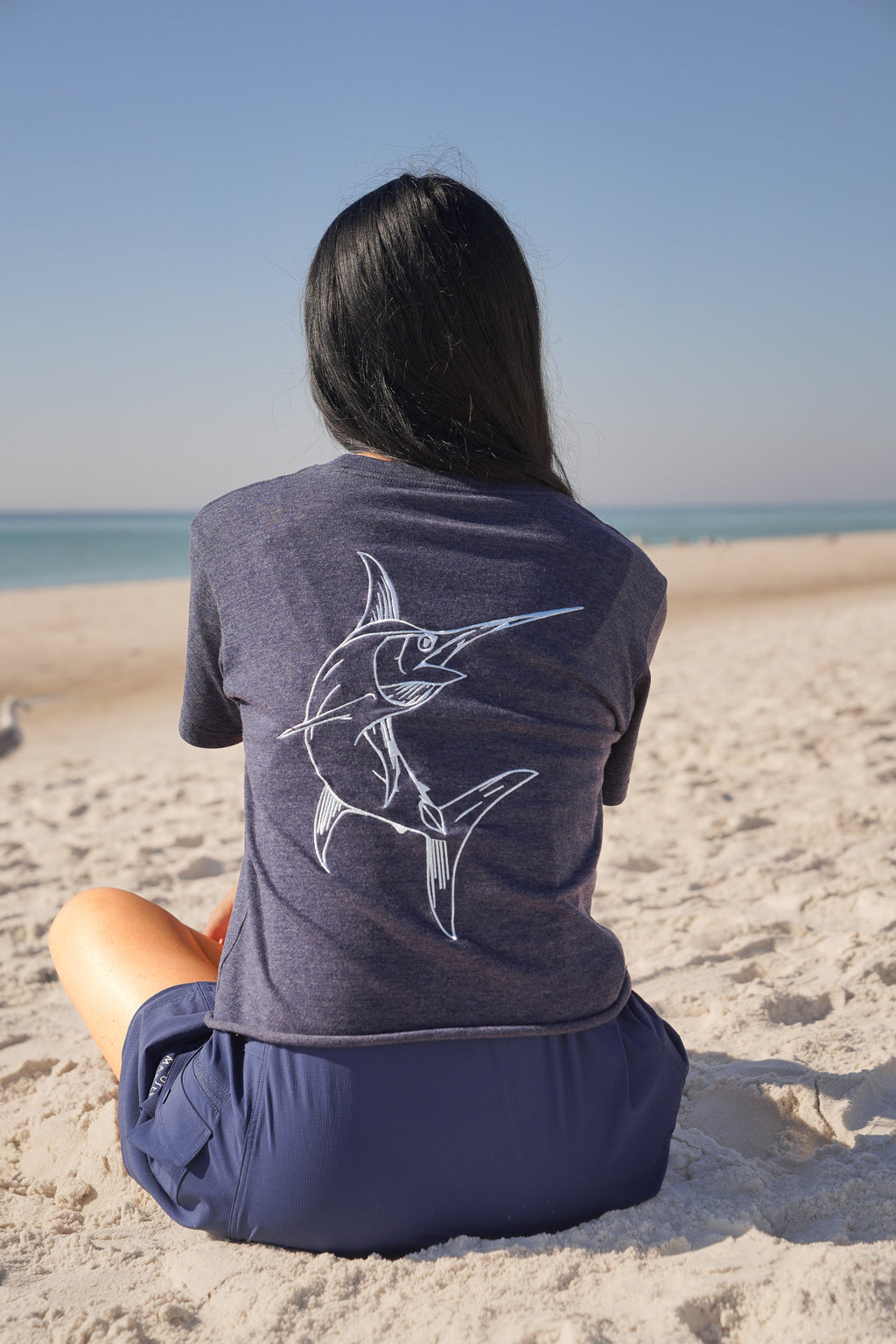 Navy Embroidered Marlin Crop Tee