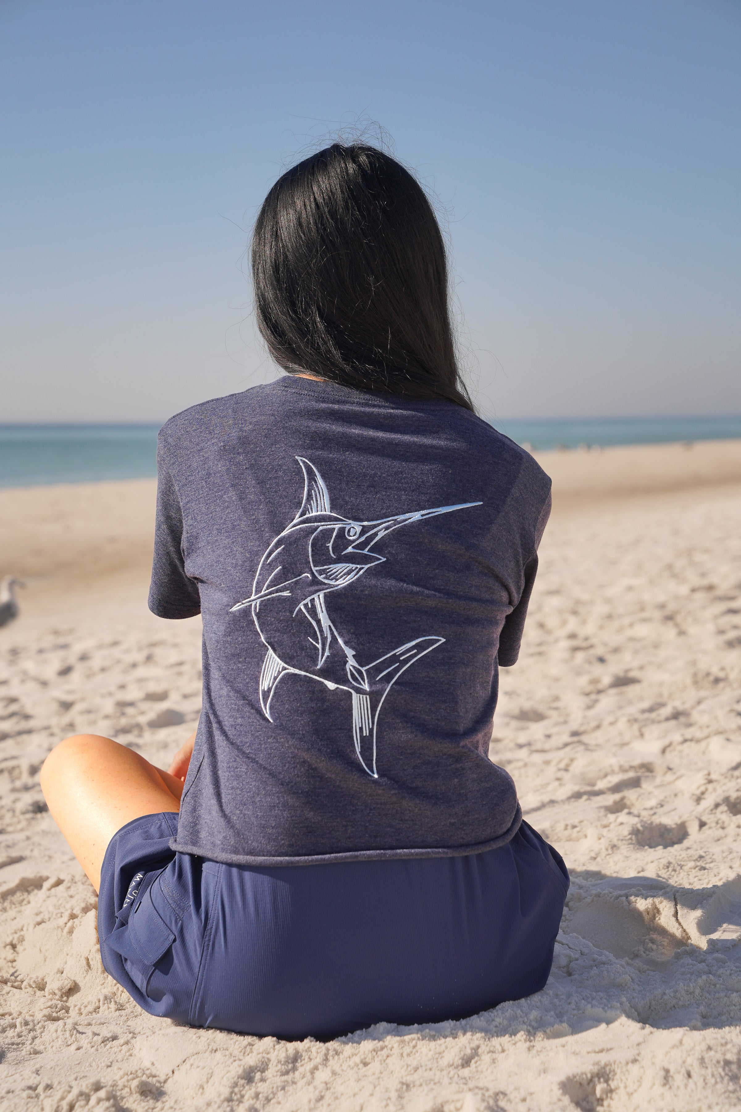 Navy Embroidered Marlin Crop Tee