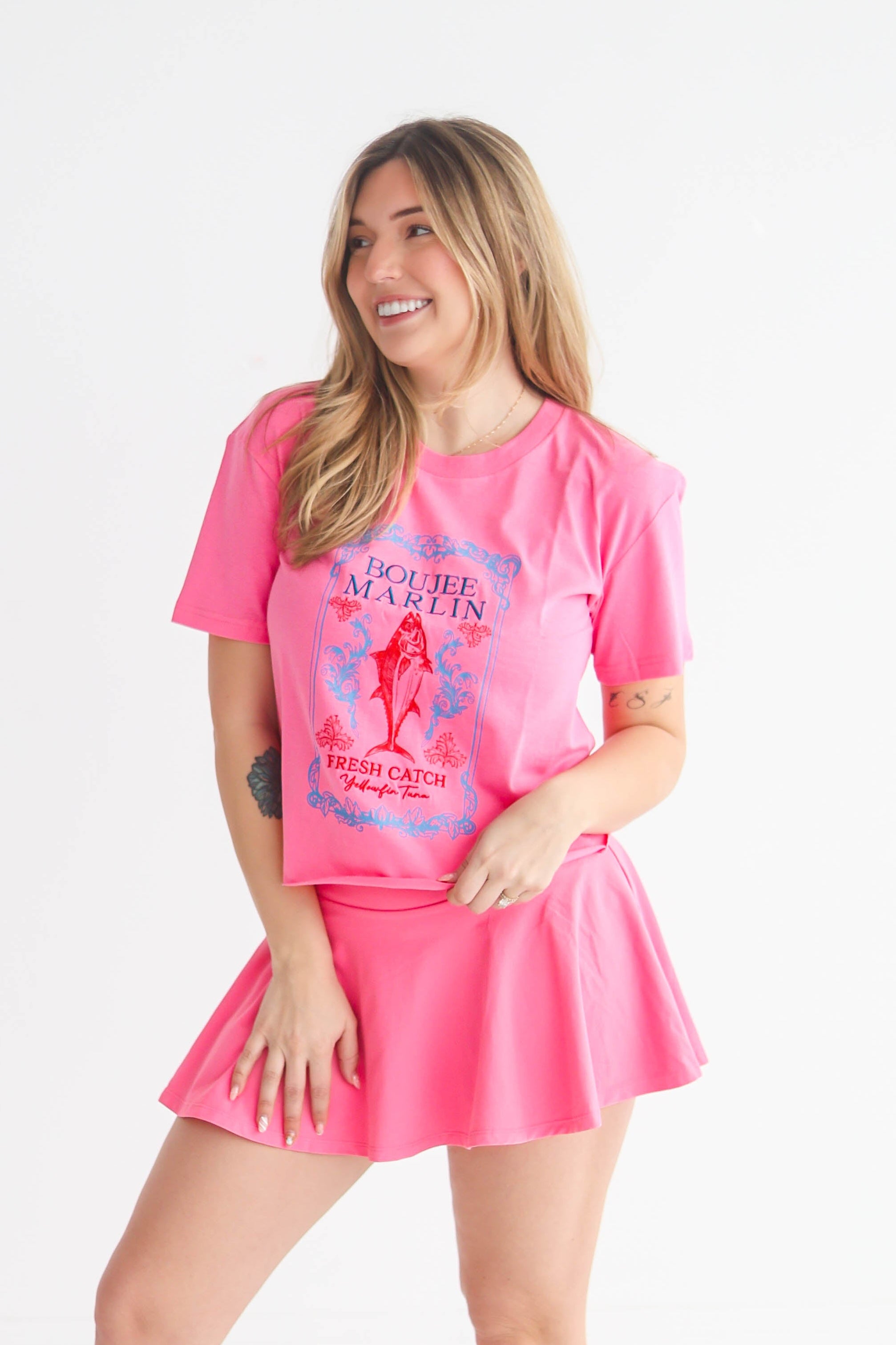 Fresh Catch Tee Pink Crop